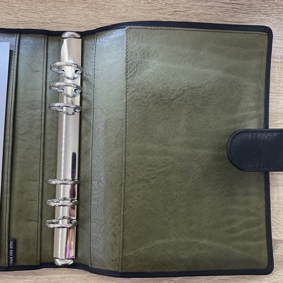 A5 custom Van Der Spek Janet Leather Planner / Organizer in Black & Olive - Picture 10 of 11